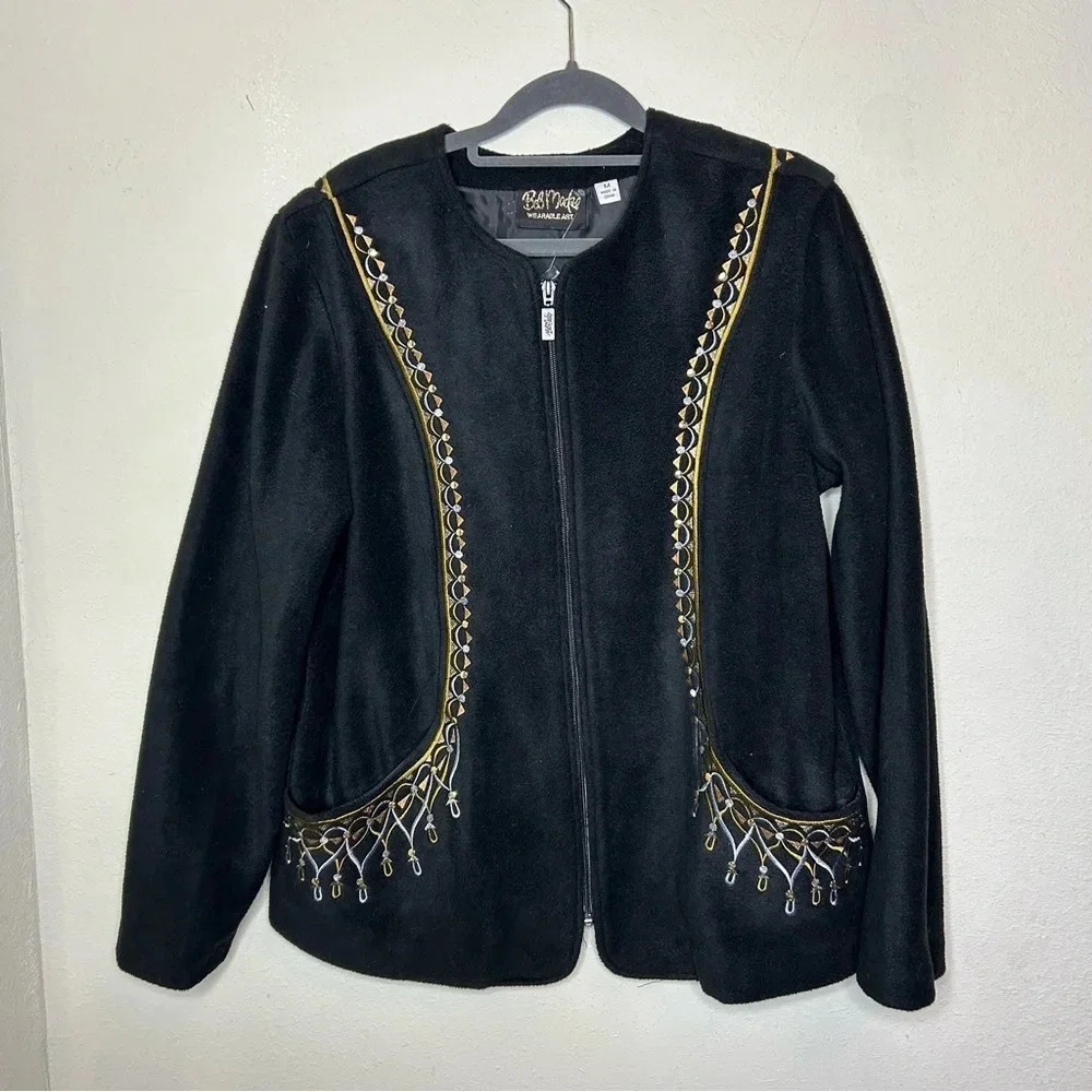 NWT Bob Mackie Zip Up Jacket Black Size Medium